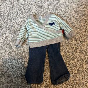 Striped Gray Sweater and Blue Jeans Doll Outfit